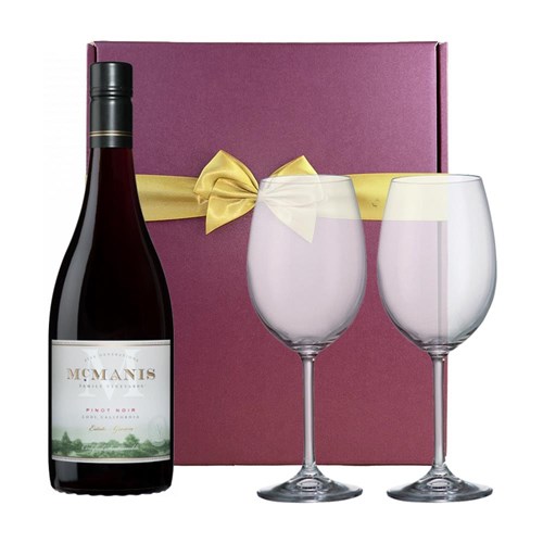 McManis Pinot Noir 75cl Red Wine & Wine Glasses Gift Box